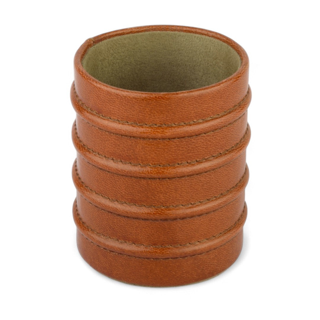 Tan leather wristband on a white background