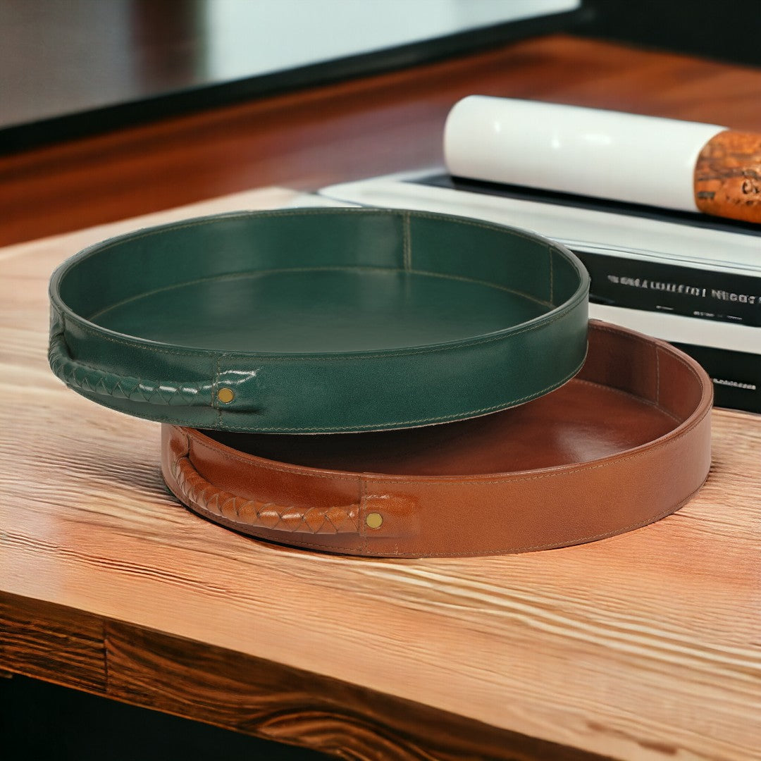 All Leather Round Tray