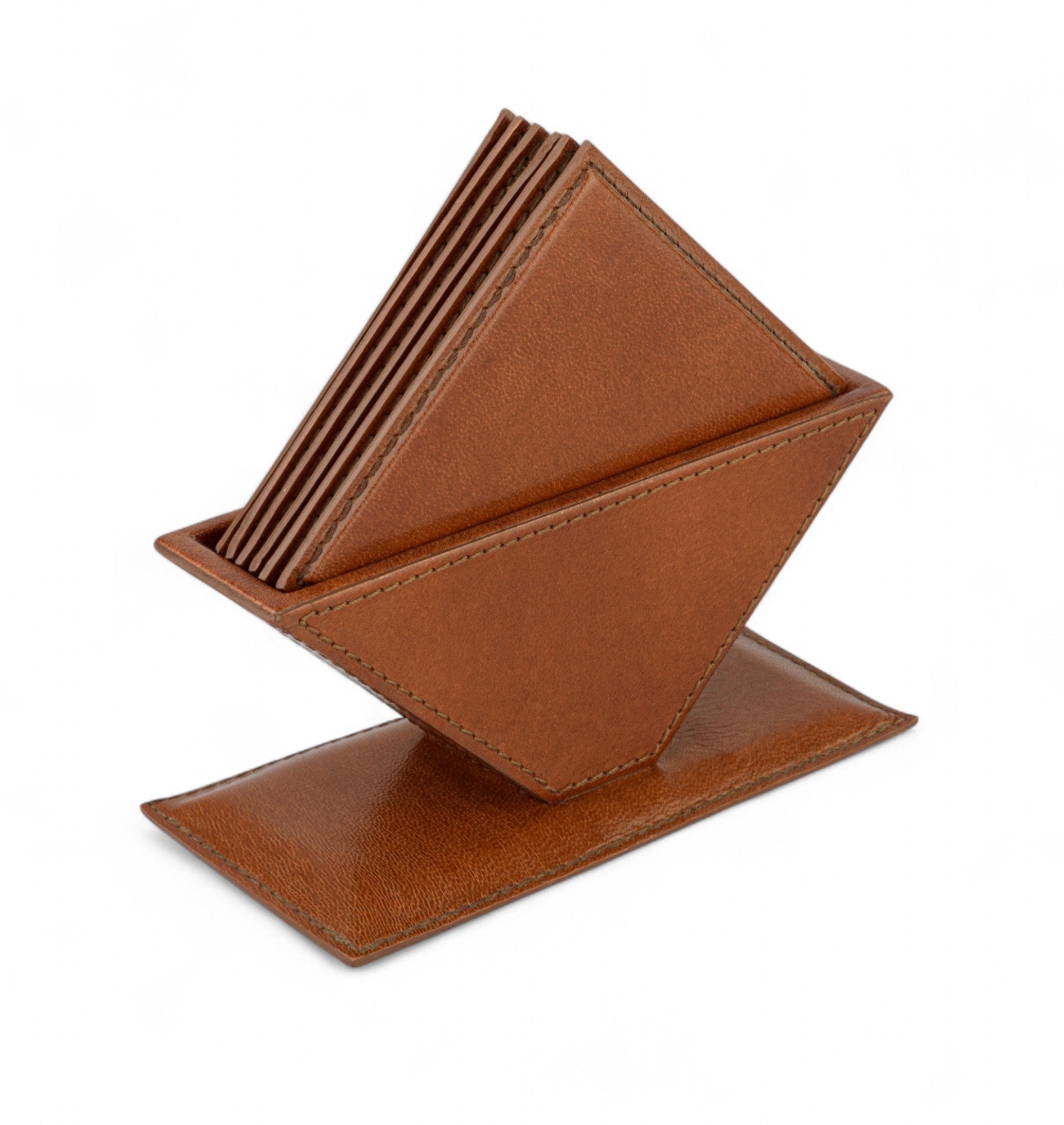 Brown leather cardholder with cards on a white background