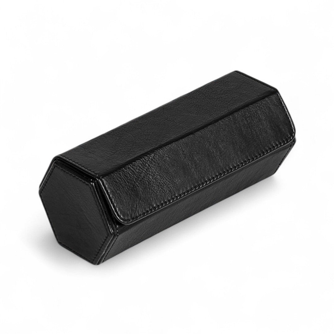 Black rectangular leather case on a white background