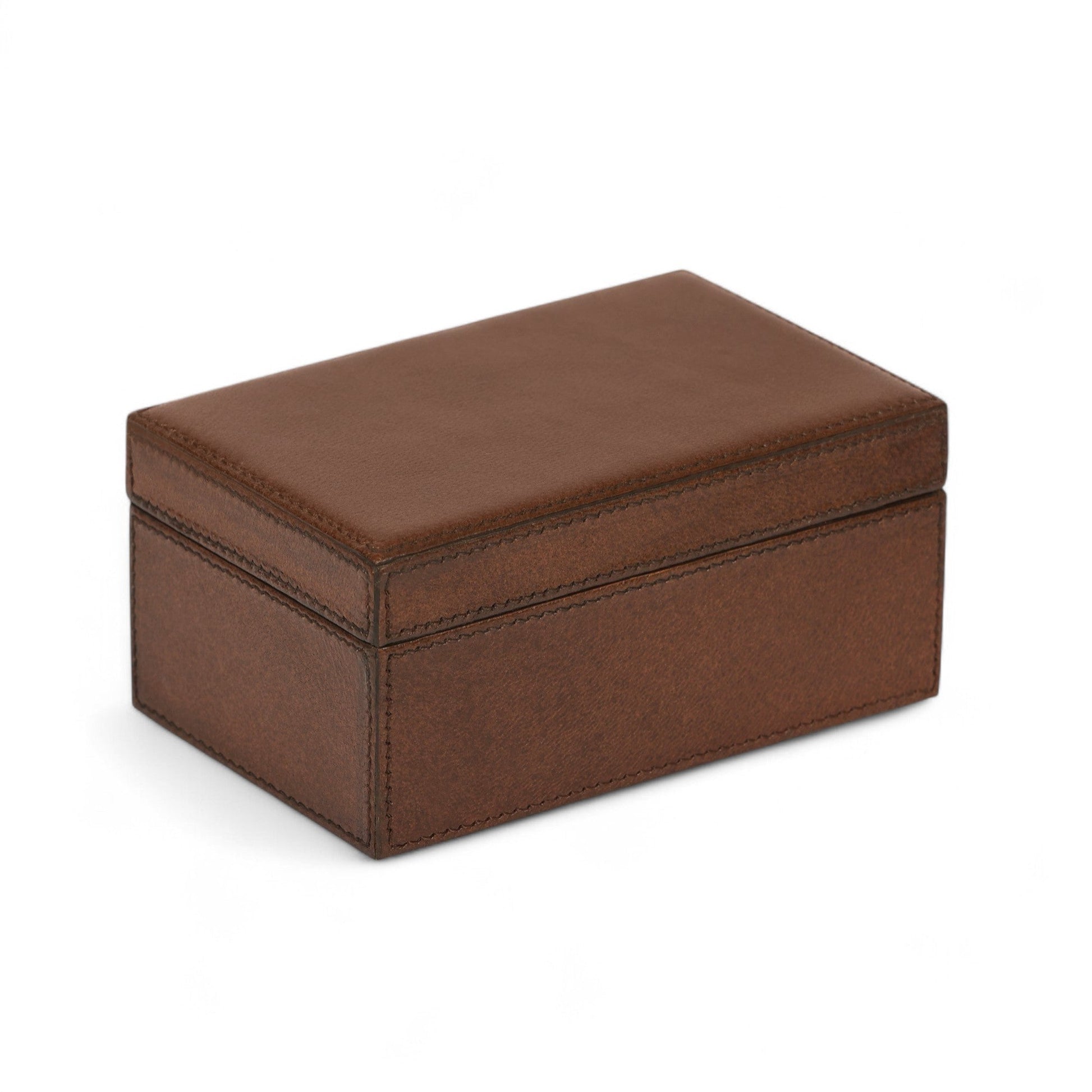 Brown leather jewelry box on a white background