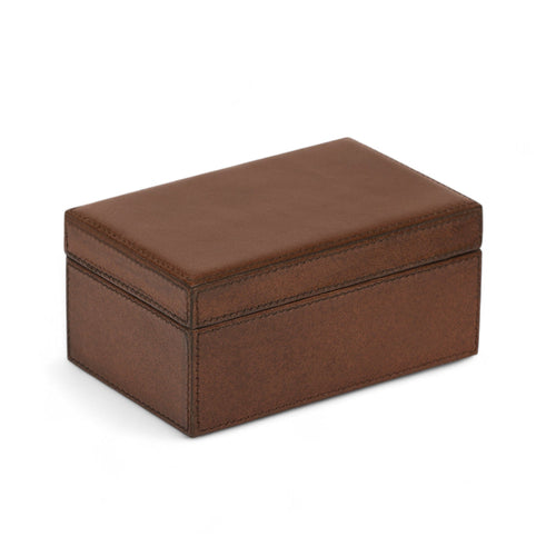 Brown leather jewelry box on a white background