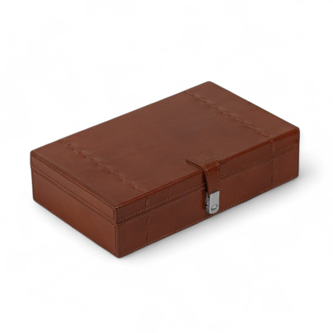 Brown leather jewelry box on a white background