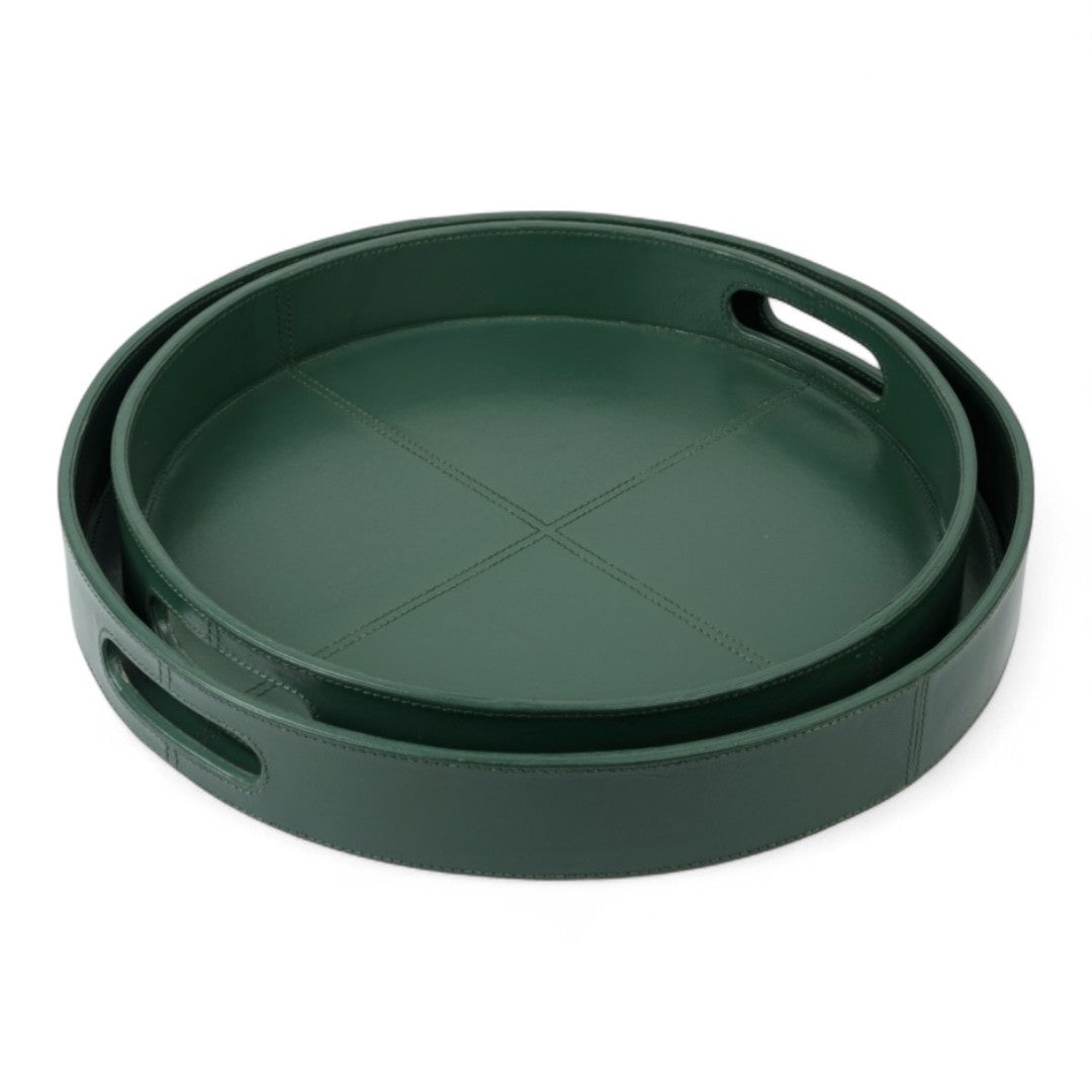 Two green trays stacked on a white background