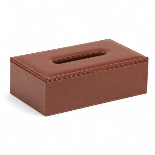 Brown leather tissue box on a white background