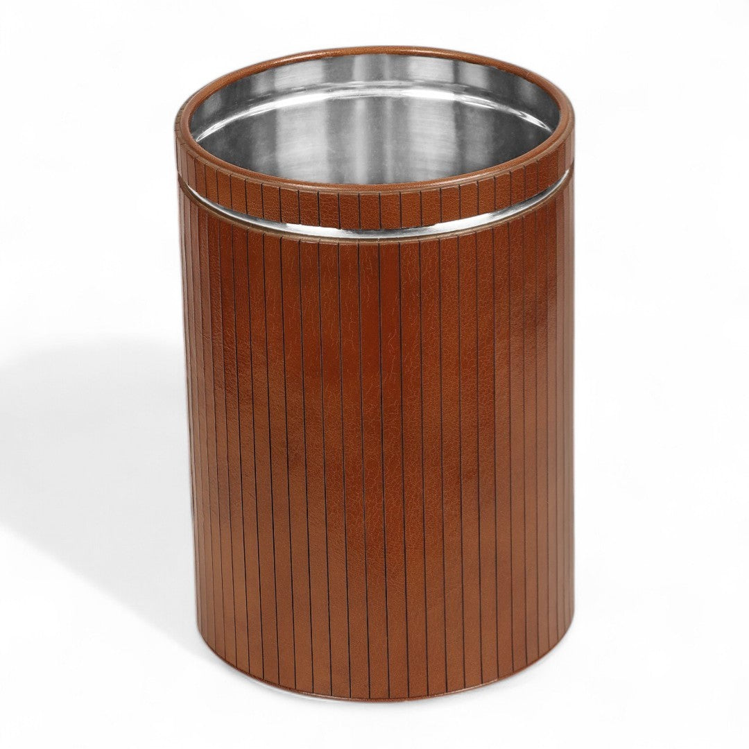 Wooden cup with metal interior on a white background