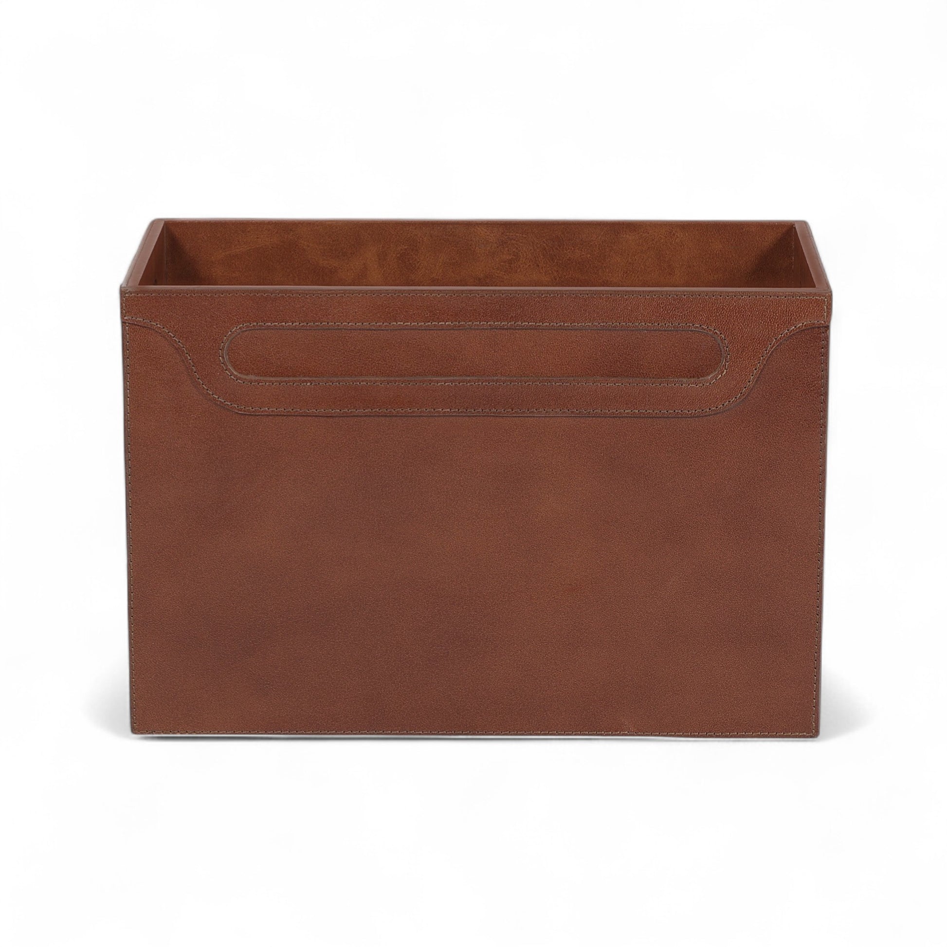 Brown rectangular box with a handle on a white background