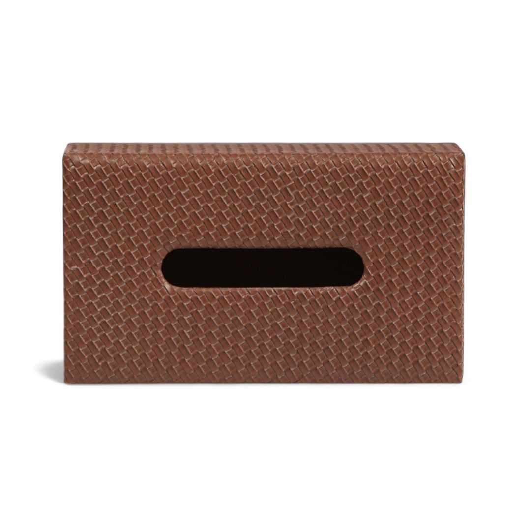 Brown textured rectangular tissue box on a white background