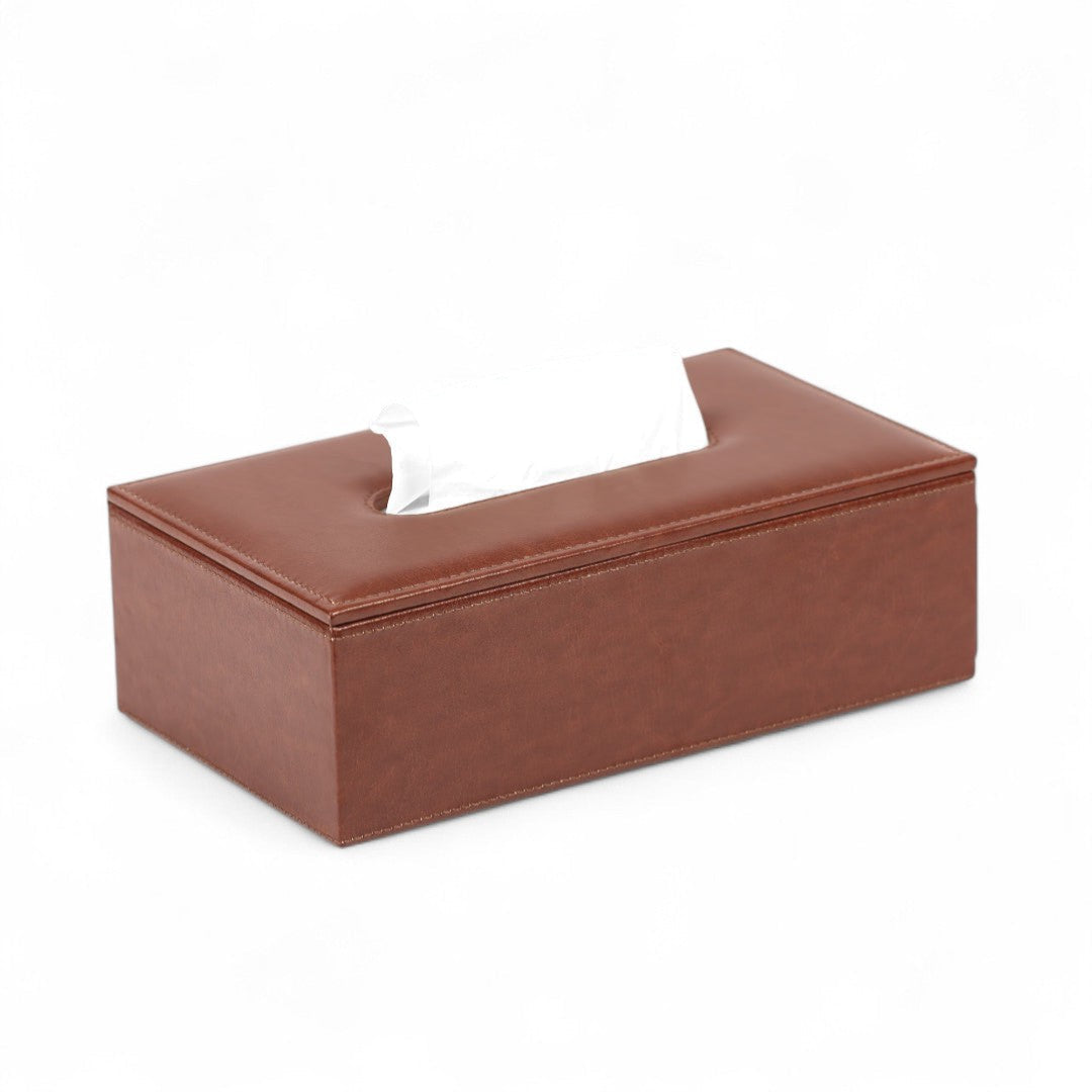 Brown leather corner piece on a white background