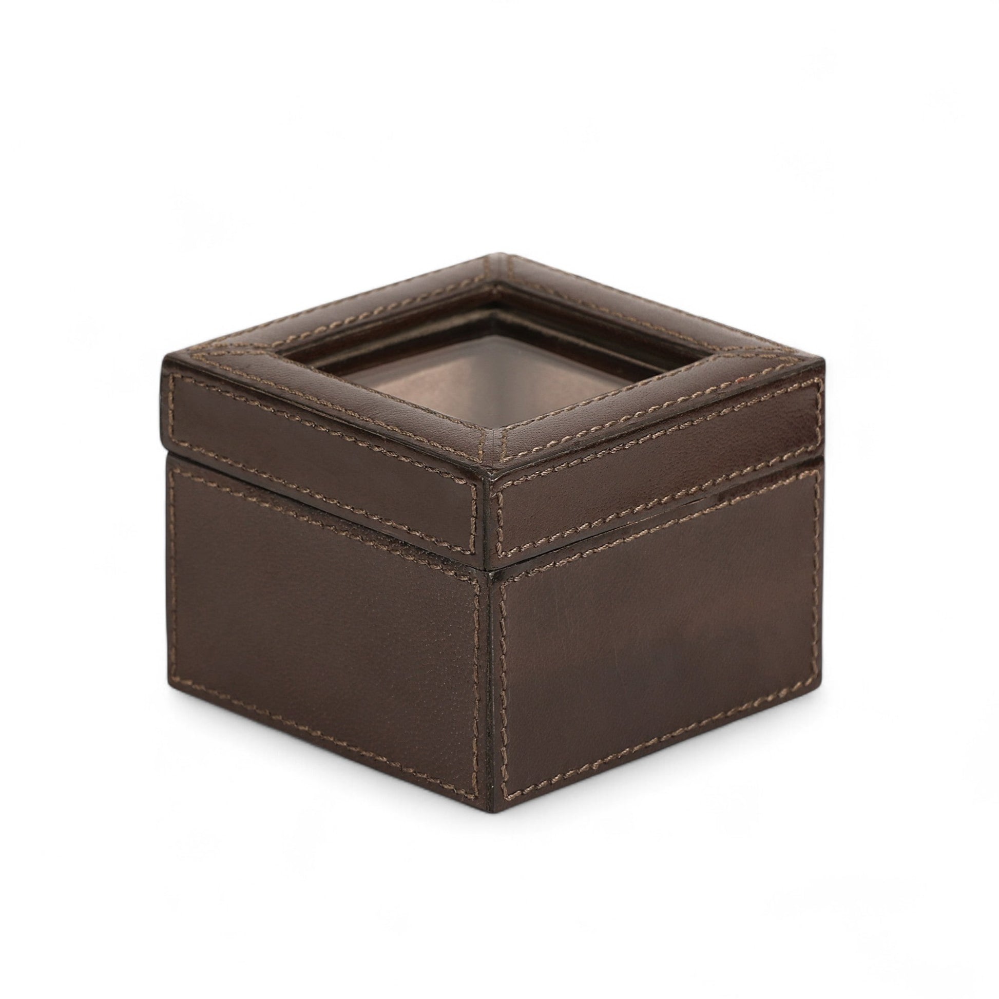 Brown leather jewelry box on a white background