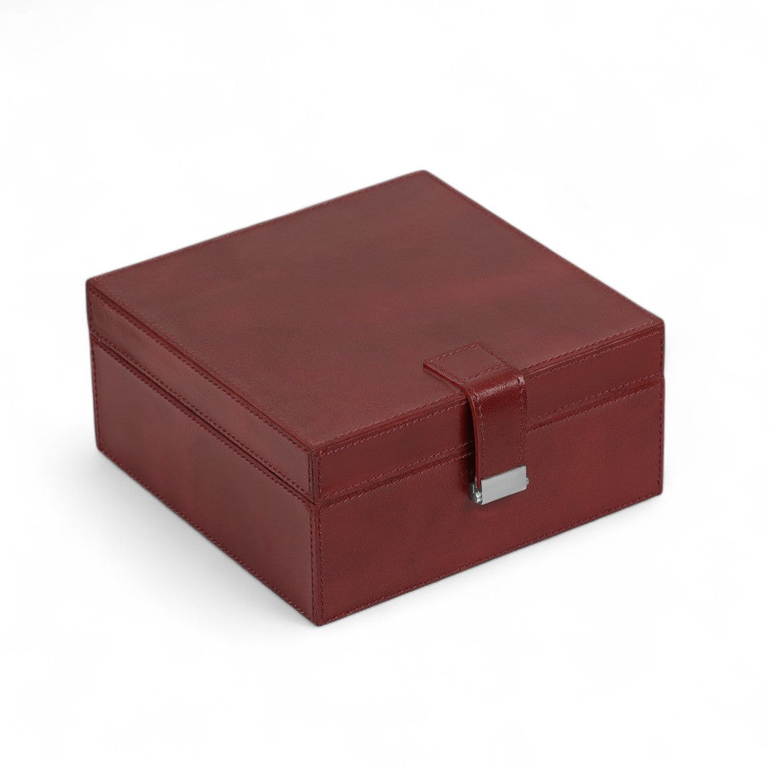 Brown leather jewelry box on a white background