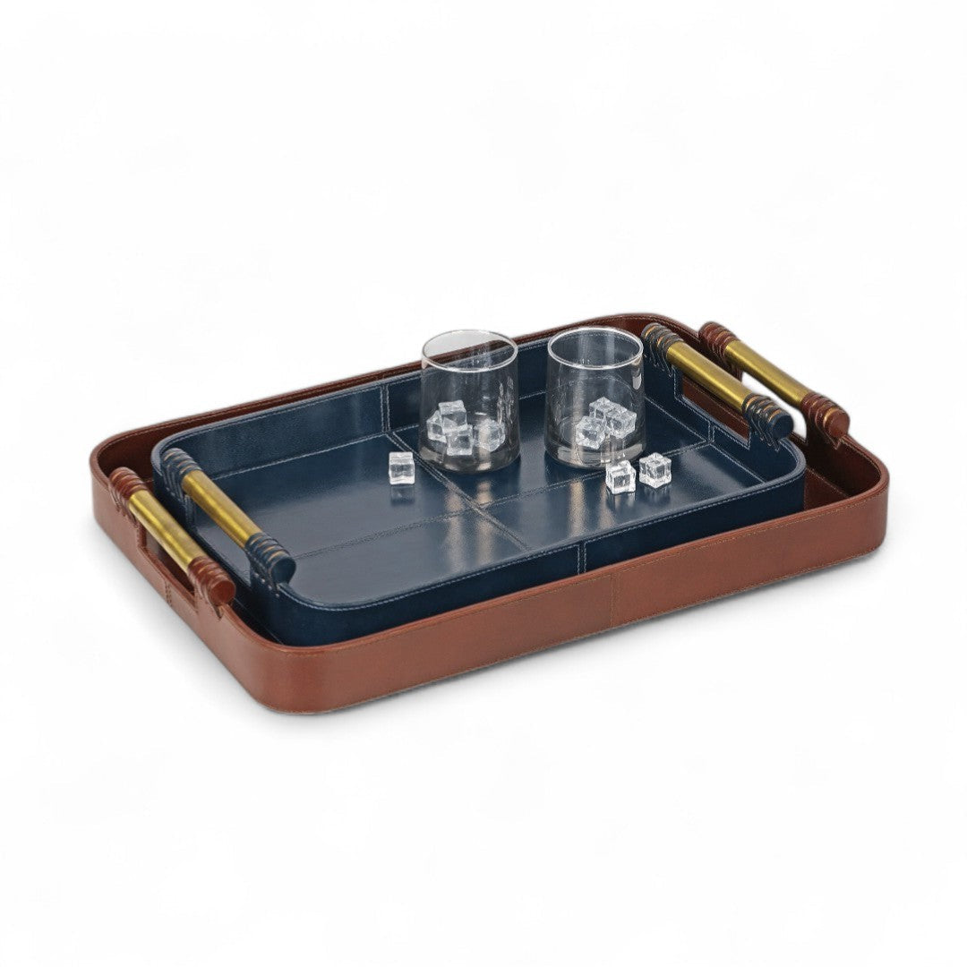 Tray with glasses and ice cubes on a white background