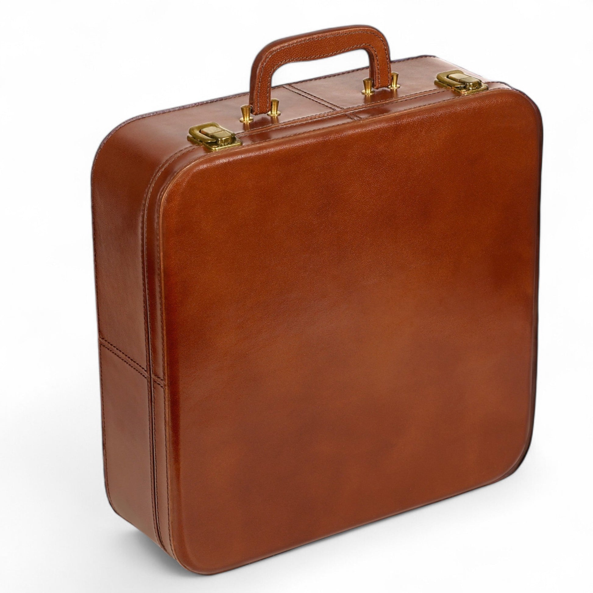 Brown leather briefcase on a white background