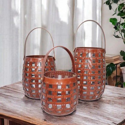 Leather Weave Hurricane Lamps