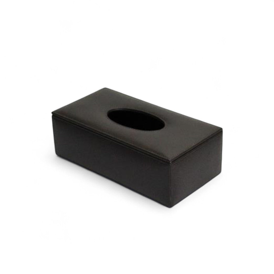 Black rectangular tissue box on a white background