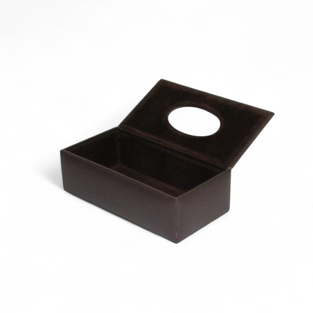 Black jewelry box with a circular cutout on a white background