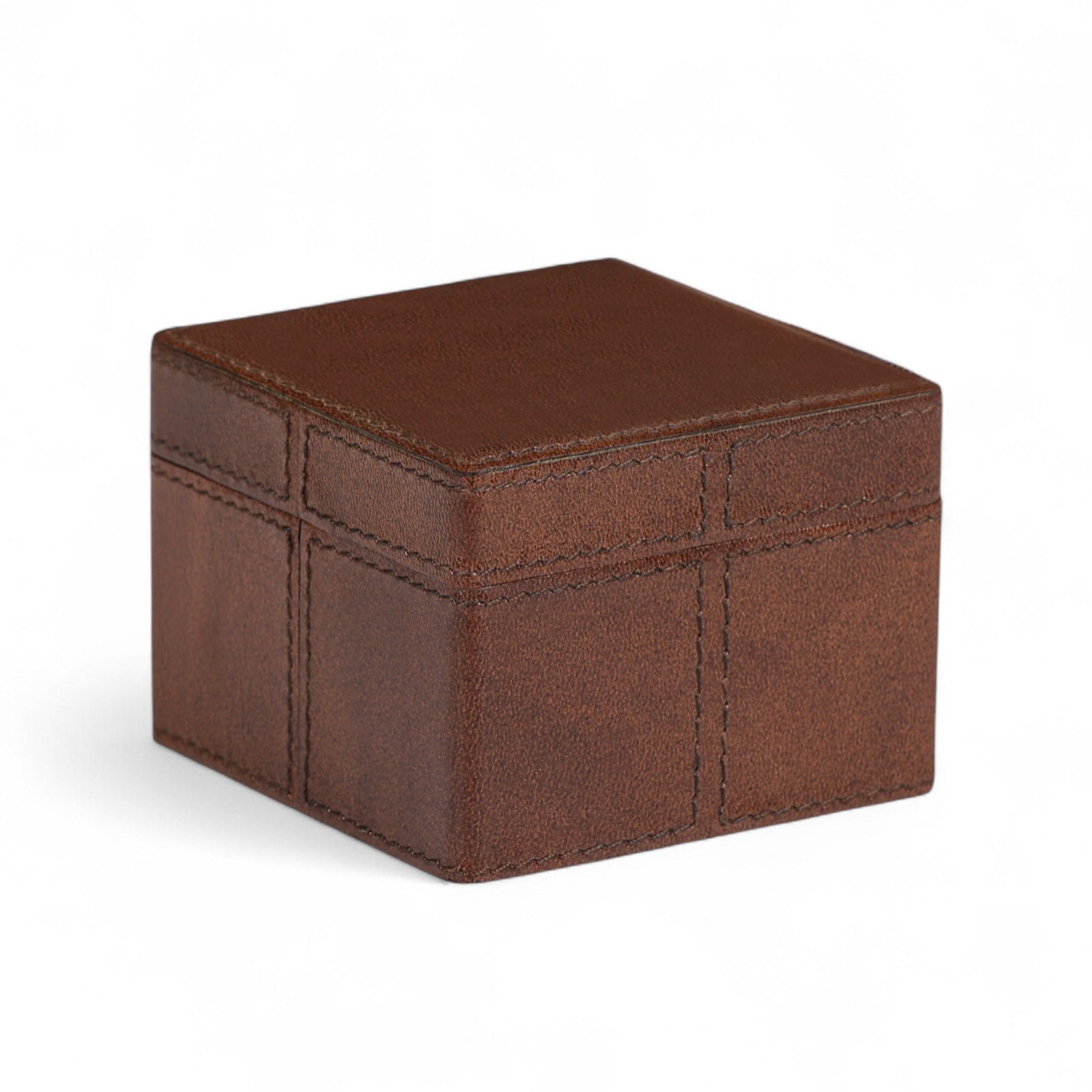 Brown leather jewelry box on a white background